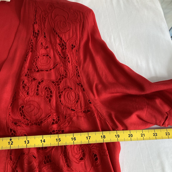 Vintage Cache Y2K Red Eyelet Long Duster Cardigan Est, Size M/L Statement‎ Glam - Picture 4 of 11
